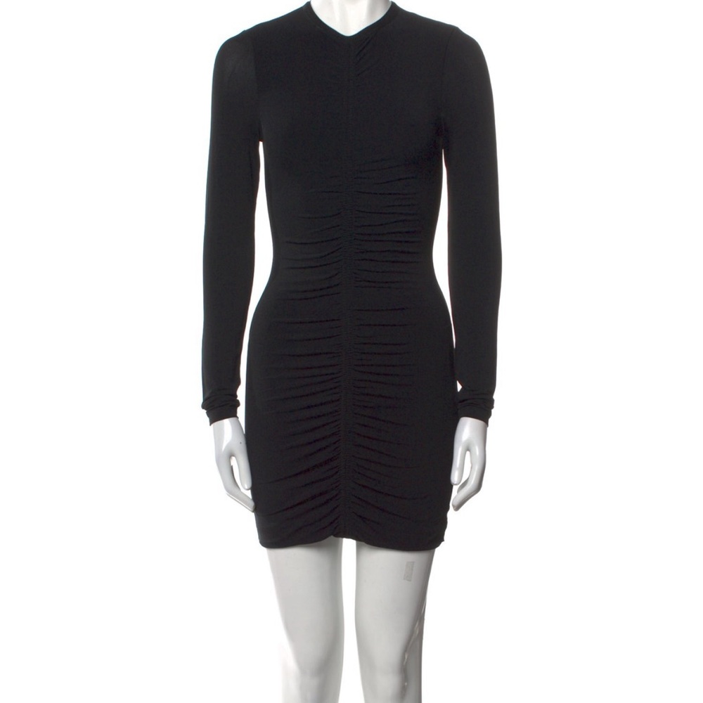 Alexander Wang Black Ruched Mini Dress long sleeve